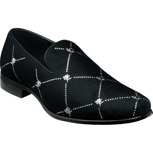 Stacy Adams Studly Black Velvet Loafer Metallic Stud Slip Size 8 - Picture 1 of 11